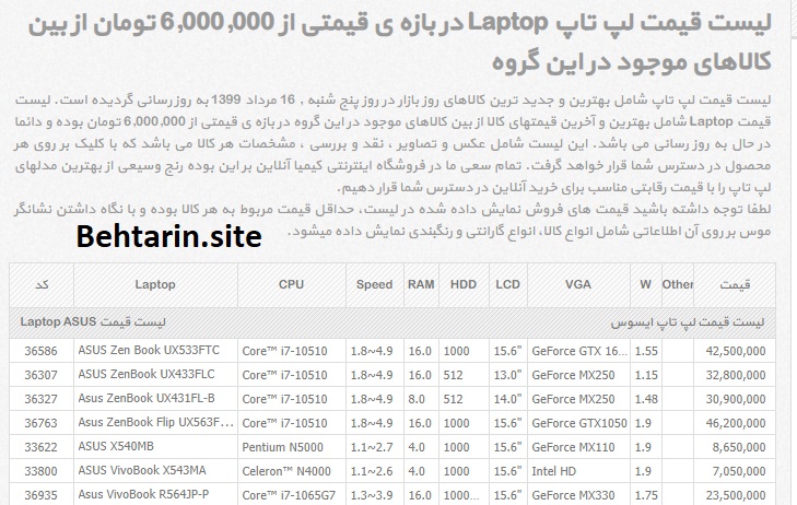 کیمیاآنلاین-لیست لپ تاپها